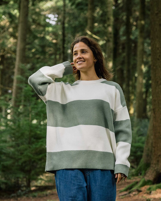 Moments Oversized Organic Knitted Jumper - Pistachio Stripe