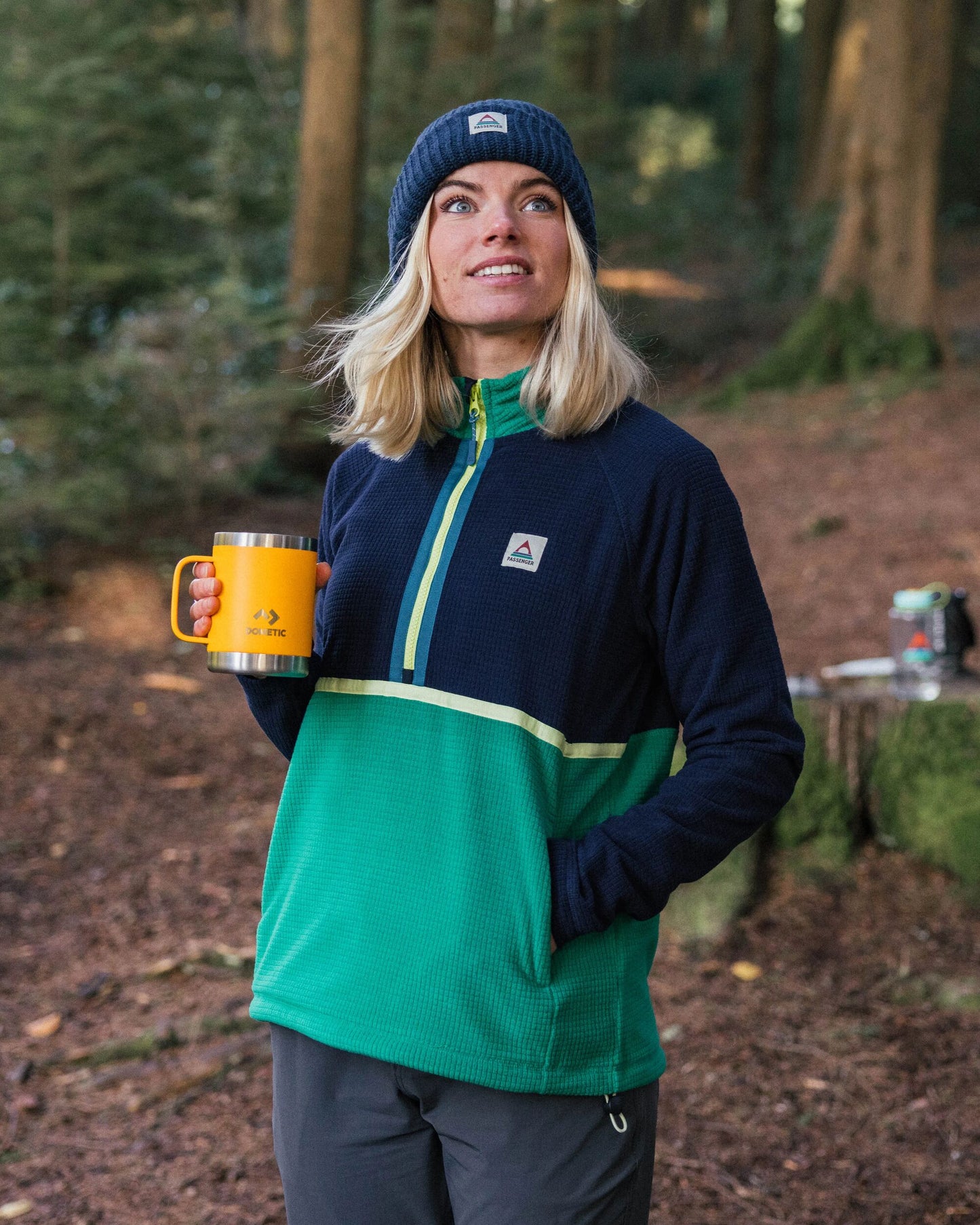 Off Trail Recycled Grid Polar Fleece - Rich Navy/Green Lake