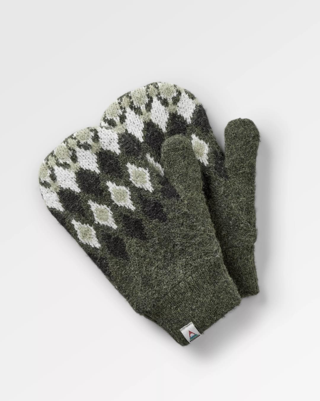 Wave Recycled Fleece Lined Mittens - Khaki