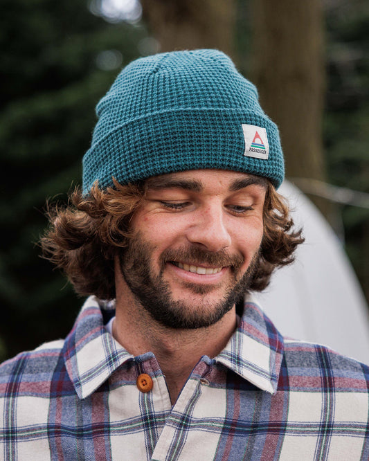 Male_Moss Double Layer Recycled Waffle Beanie - Mediterranean