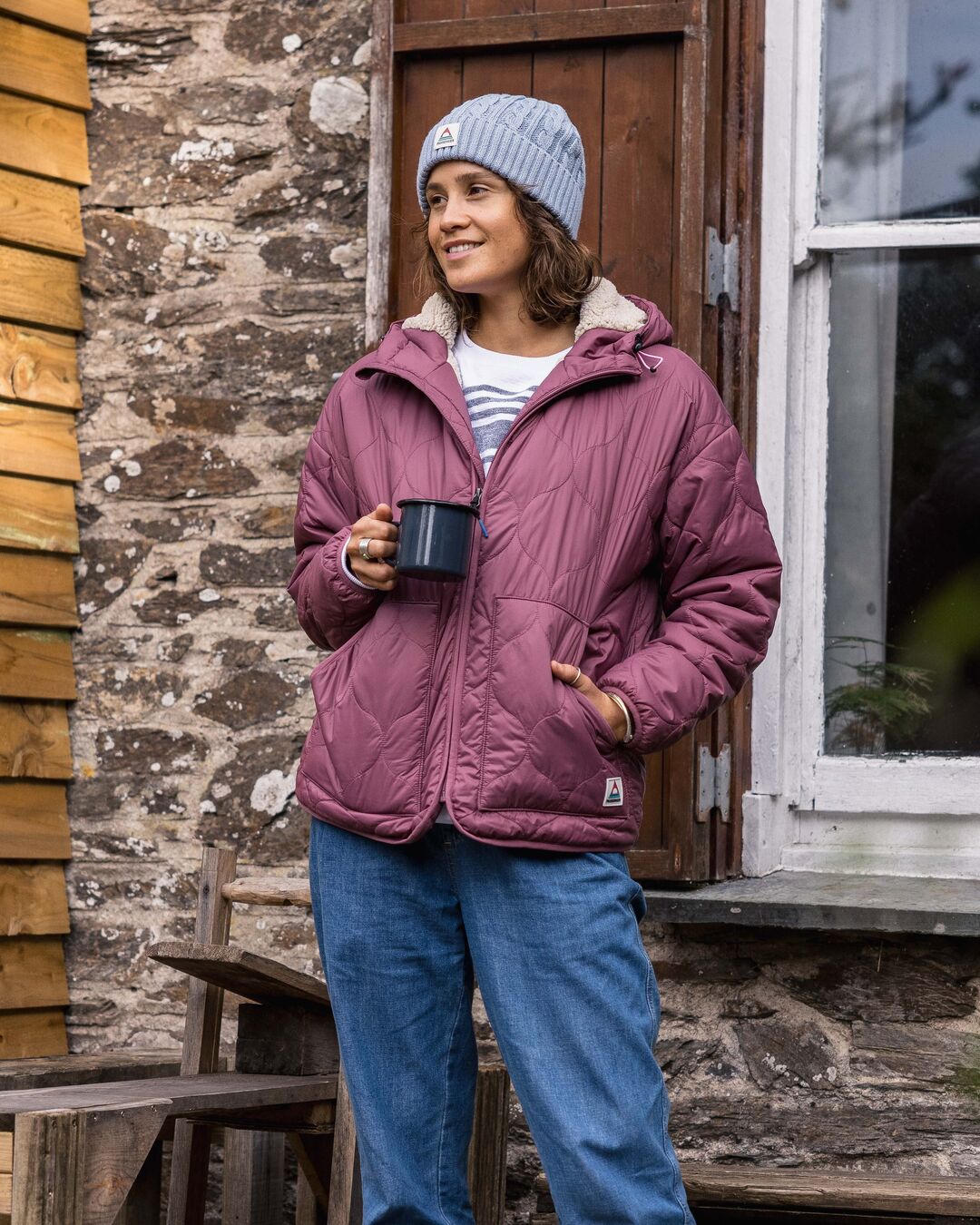 Earthy Recycled Sherpa Lined Insulated Jacket - Crushed Berry