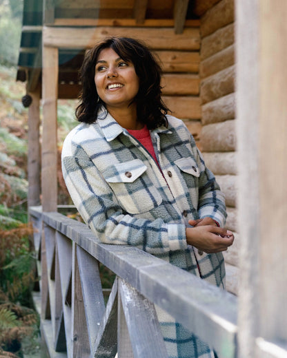 Cloudy Recycled Sherpa Fleece Shirt - Pistachio Check