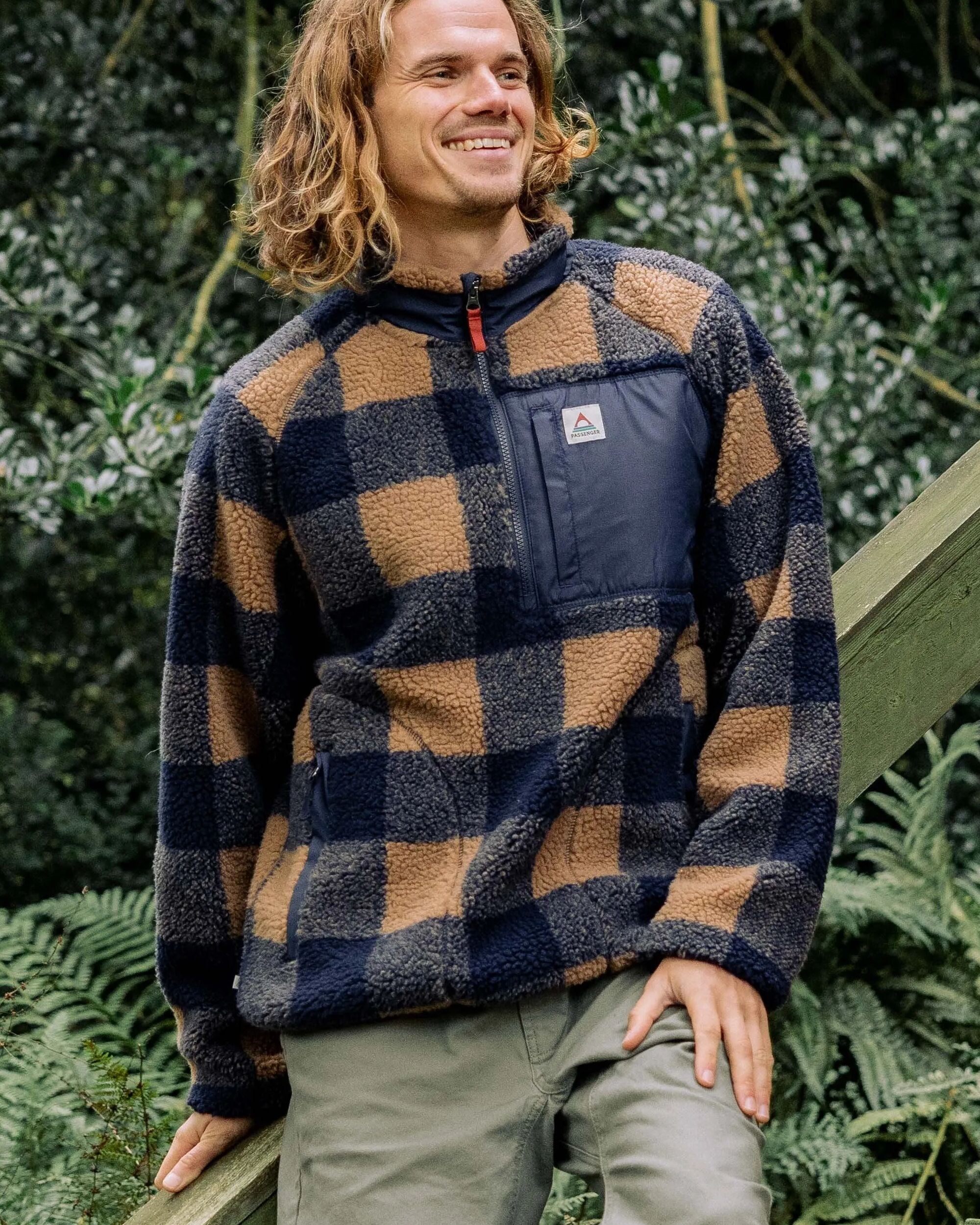 Offroad Recycled Sherpa Half Zip Fleece Toffee Rich Navy Buffalo Passenger