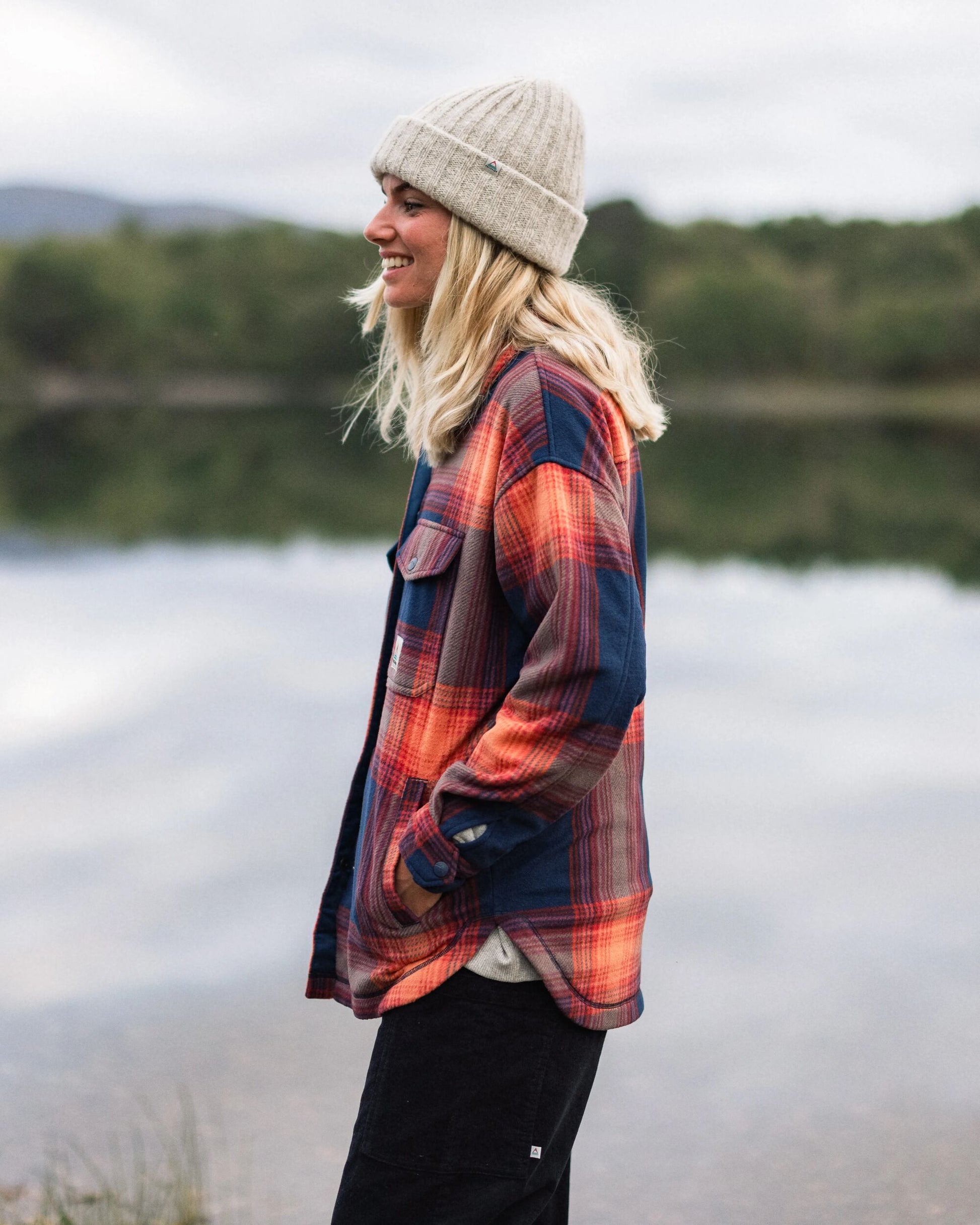 East Recycled Polar Fleece Shirt - Rich Navy/ Red Ochre Check