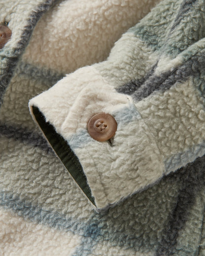 Cloudy Recycled Sherpa Fleece Shirt - Pistachio Check