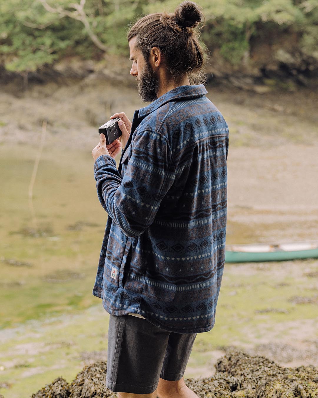 Maple Recycled Polar Fleece Shirt - Abstract Stripe Dark Denim