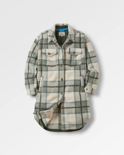 Cloudy Recycled Sherpa Fleece Shirt - Pistachio Check