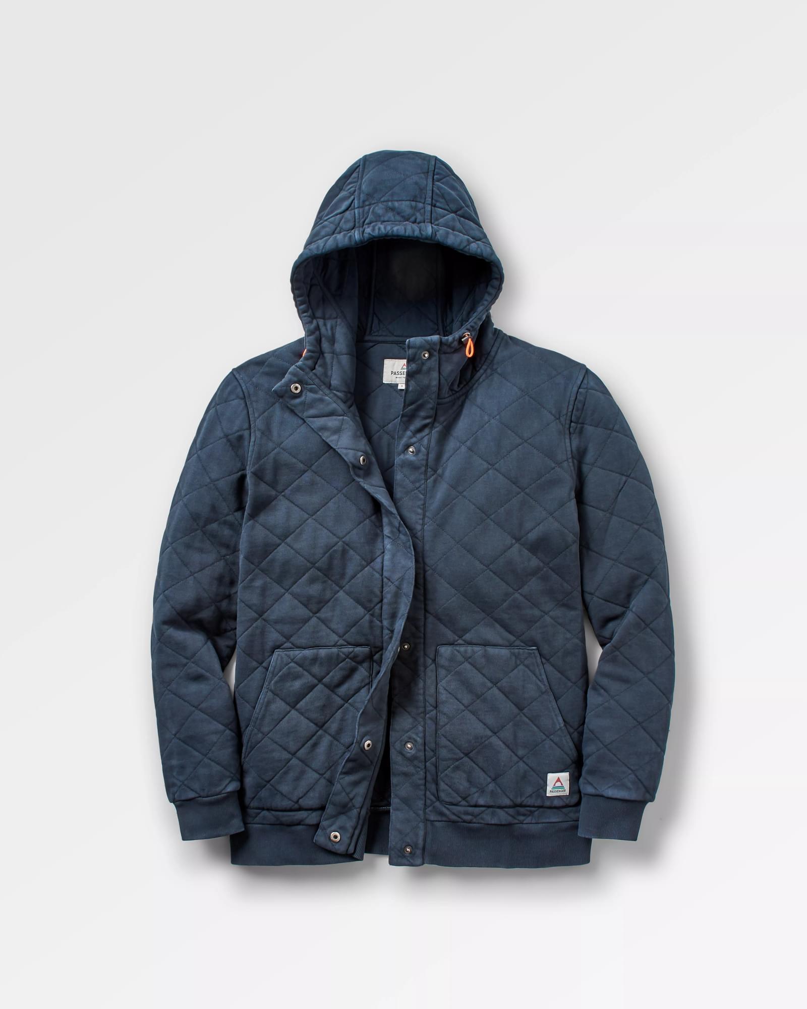 Clementine Recycled Quilted Popper Up Hoodie - Deep Navy
