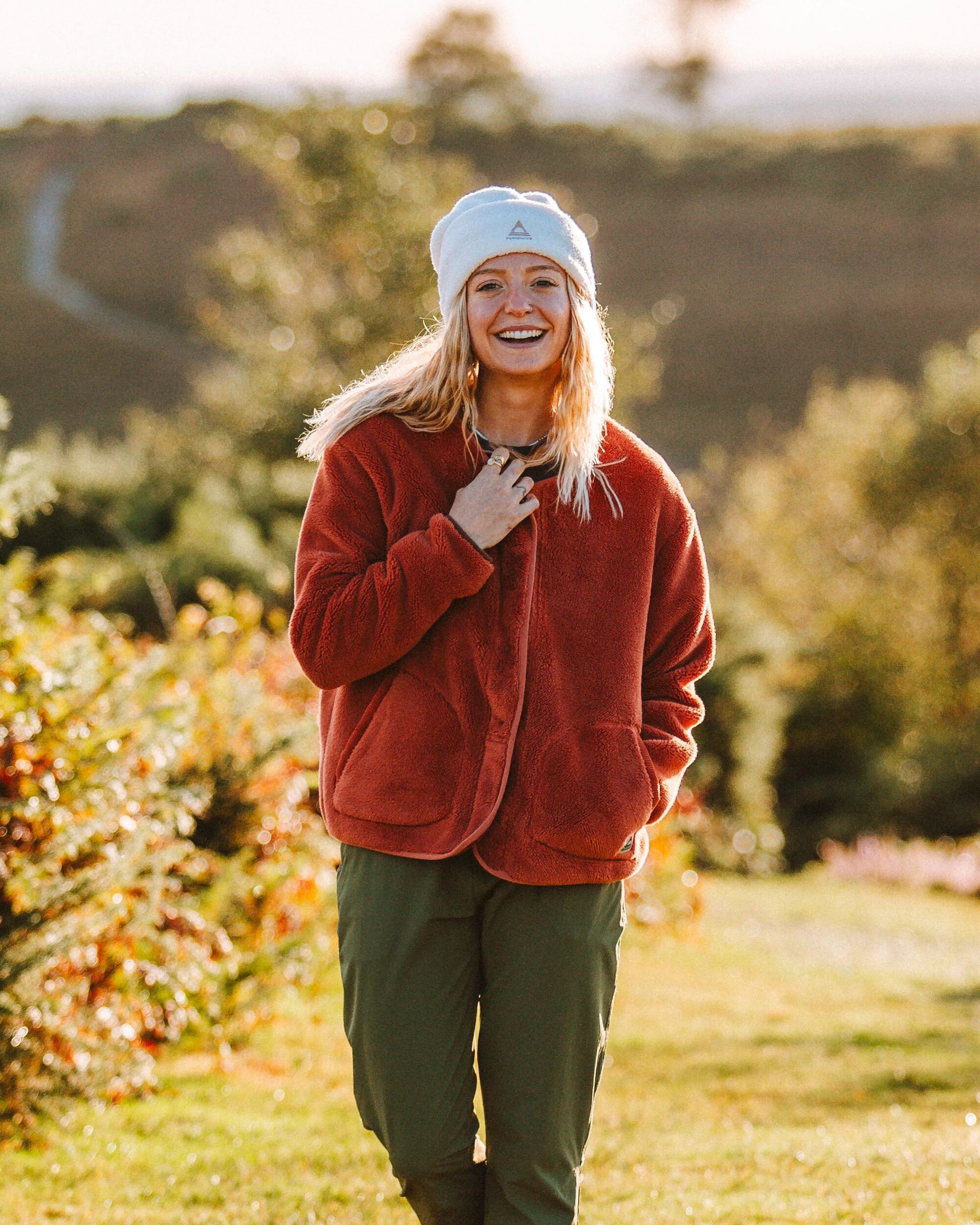 Iris Collarless Recycled Fleece Jacket - Baked Clay