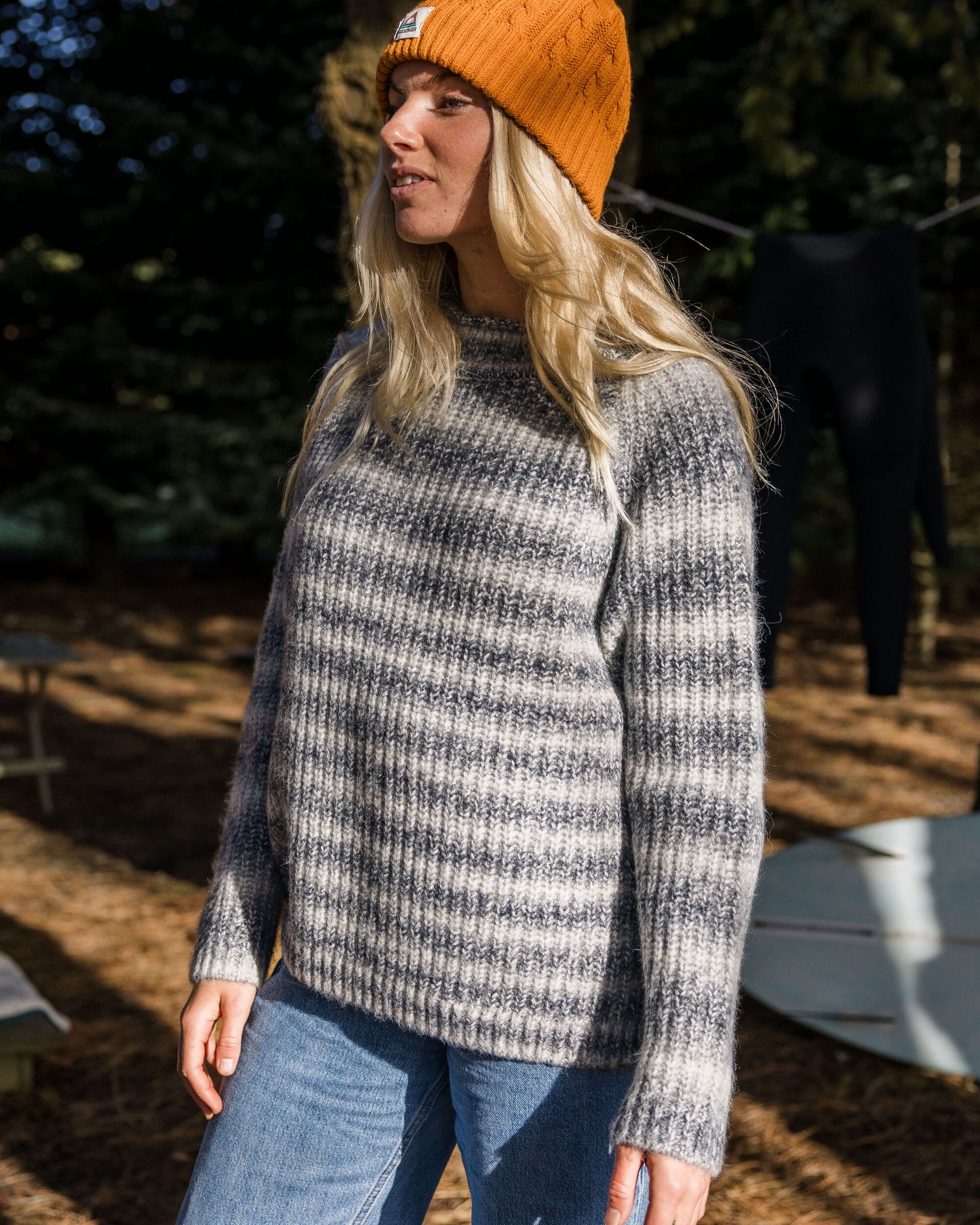Mountainside Mock Neck Recycled Knitted Jumper - Multi Grey