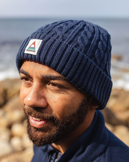 Male_Fireside Recycled Acrylic Cable Knit Beanie - Rich Navy