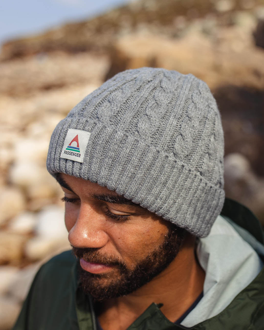 Male_Fireside Recycled Acrylic Cable Knit Beanie - Grey Marl