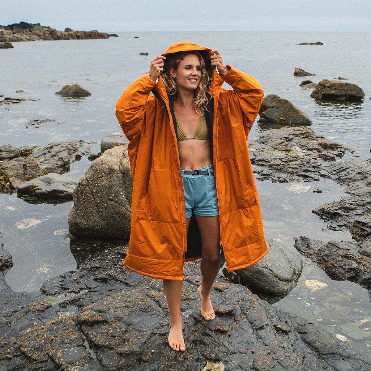 Womens_Escapism Recycled Towel Lined Changing Robe - Sunrise Orange