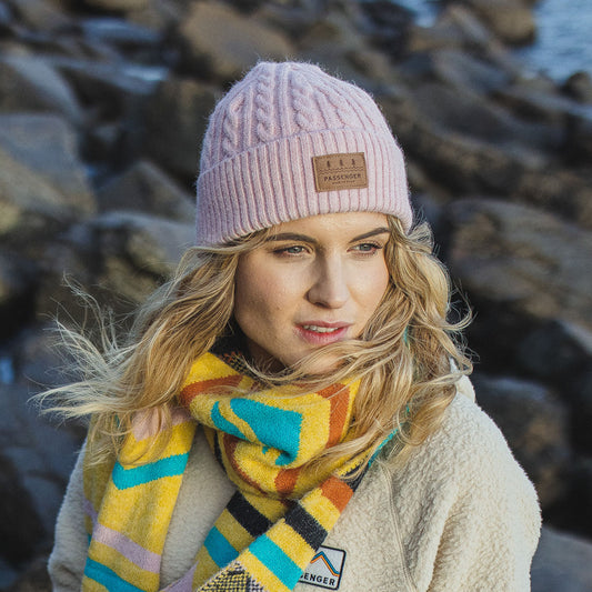Womens_Fireside Cable Knit Beanie - Barely Pink