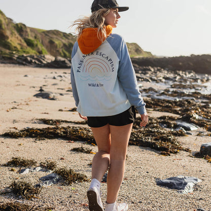 Rainbow Recycled Polar Fleece Hoodie - Blue Glass