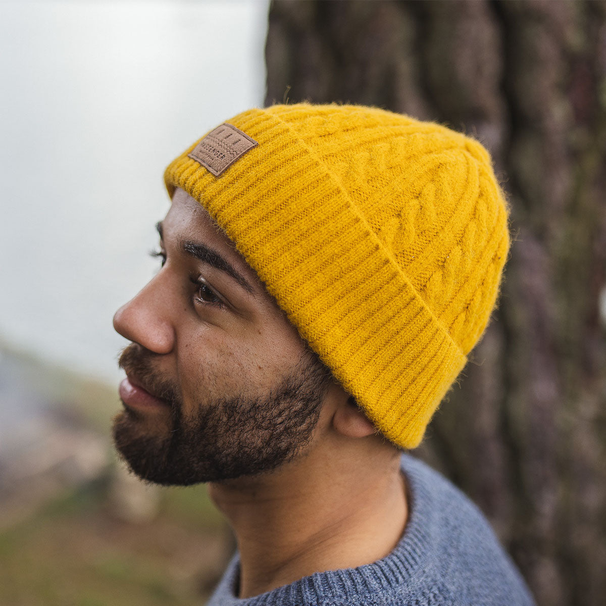 Male_Fireside Cable Knit Beanie - Ochre Yellow