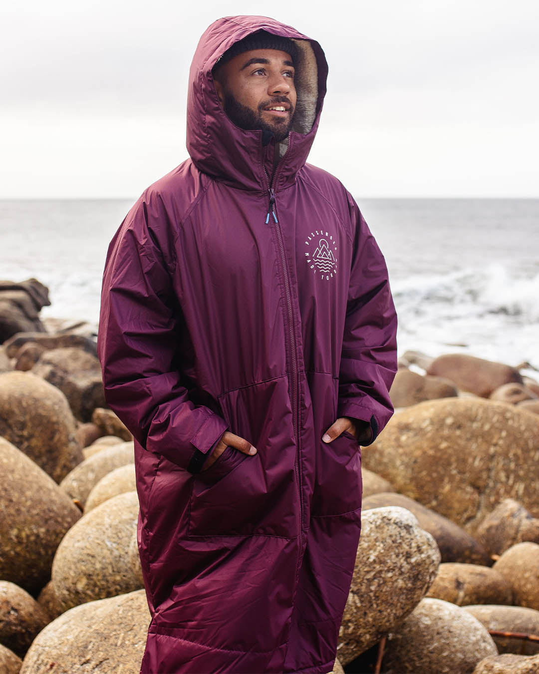 Male_Escapism Recycled Sherpa Lined Changing Robe - Windsor Wine