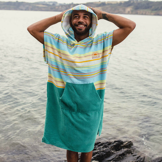 Male_Baja Recycled Towel Poncho - Sea Stripe
