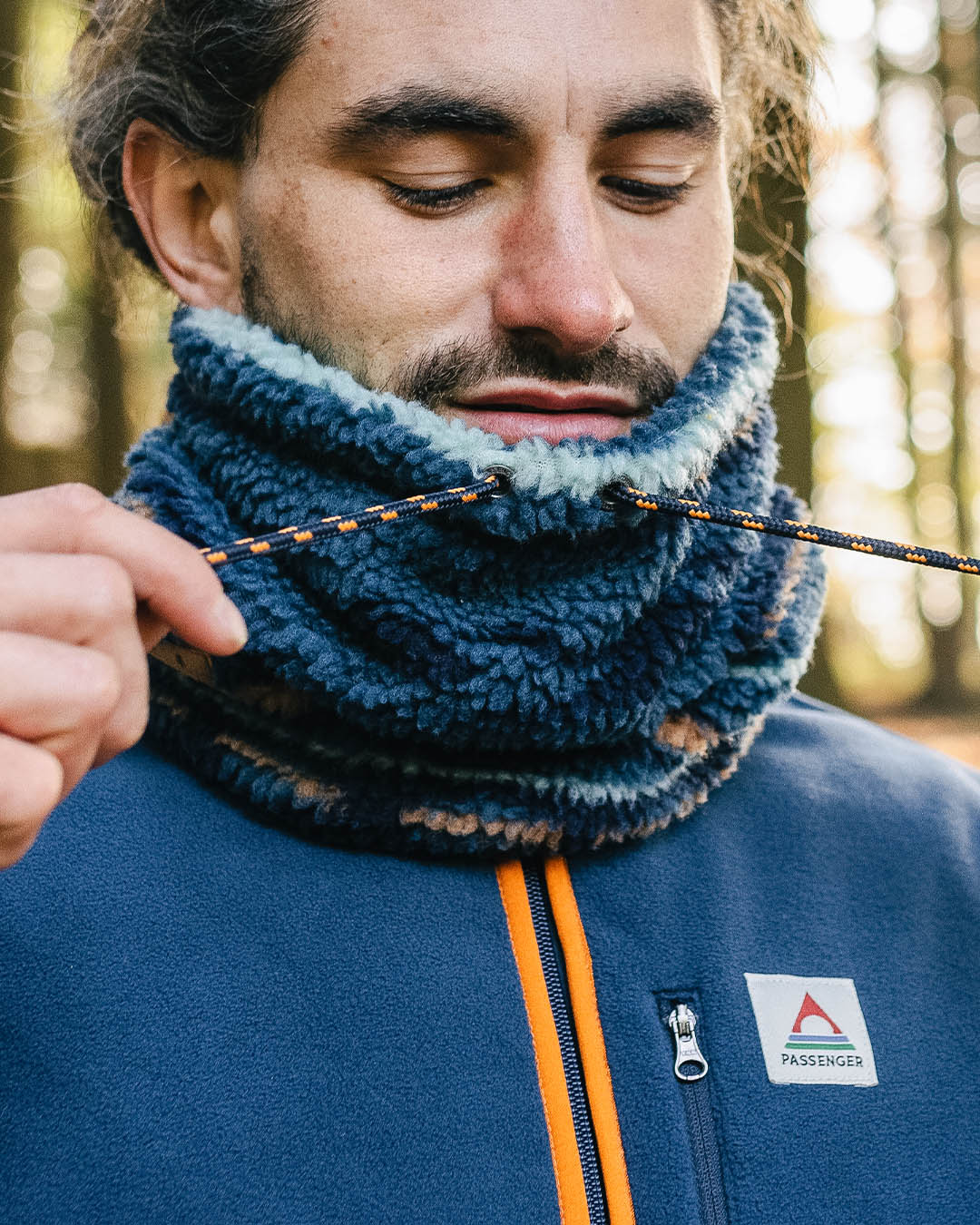 Cozy Sherpa Fleece Neck Gaiter Blue Coral Geo Pattern