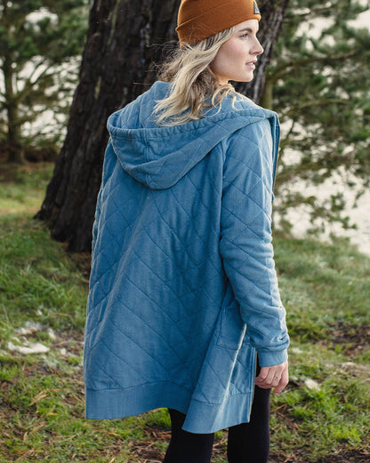 Getaway Recycled Cotton Quilted Full Zip Hoodie - Washed Blue