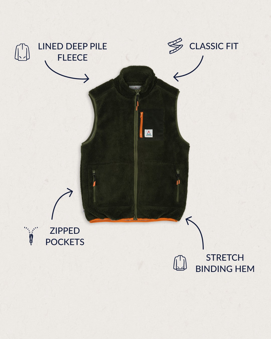 Lucian Recycled Sherpa Fleece Vest - Khaki