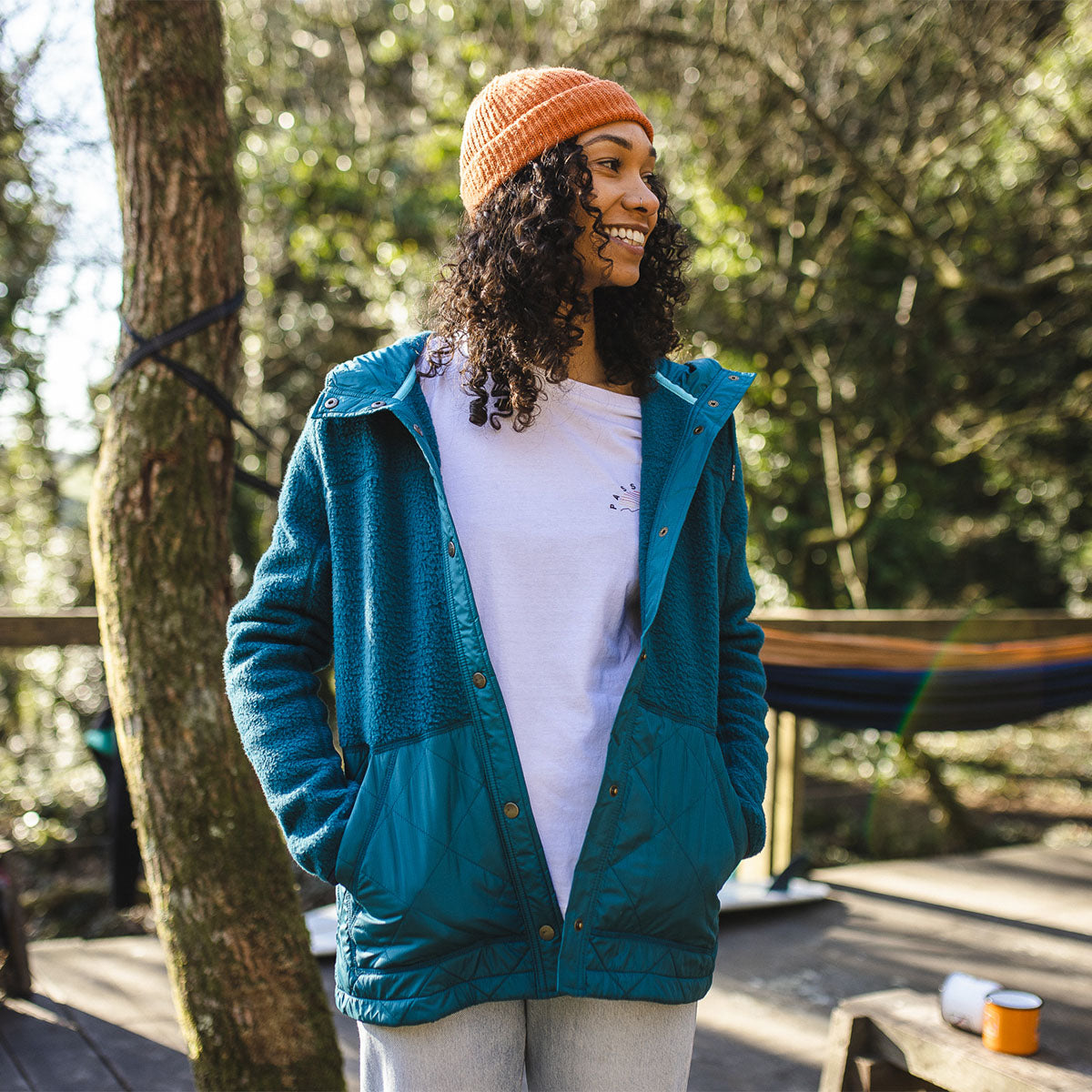 Dome Hooded Sherpa Jacket - Blue Coral